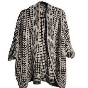 BLACK TAPE Chunky Knit Open Front Cardigan Sweater Black White L G